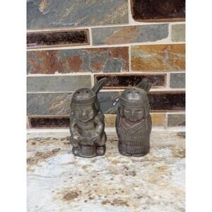 Vintage Salt Pepper, Native American, Brass or Bronze Colored Shakers, Japan